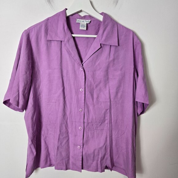 Anna and Frank Size M 100% Silk Purple Button-Up Blouse Short Sleeves - Picture 1 of 9